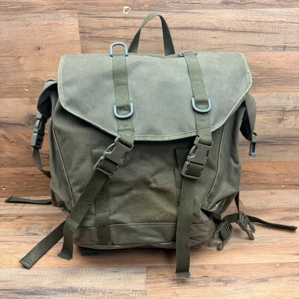Vintage Bundeswehr German Army Rucksack Green Canvas Base Military Backpack